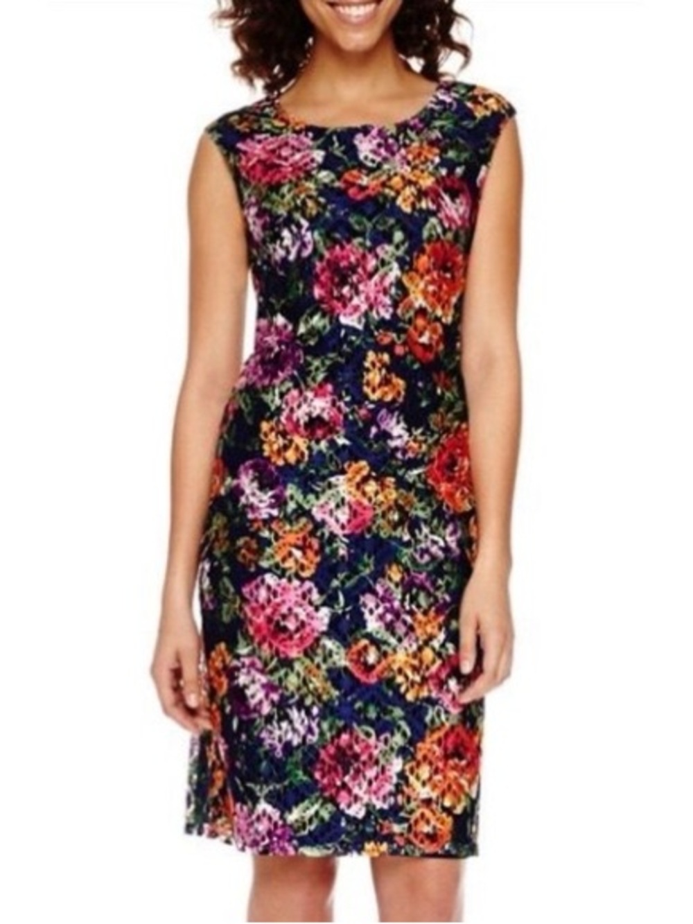 Worthington Floral Lace Sheath Sleeveless Dress - Multicolor Size 10 Preowned